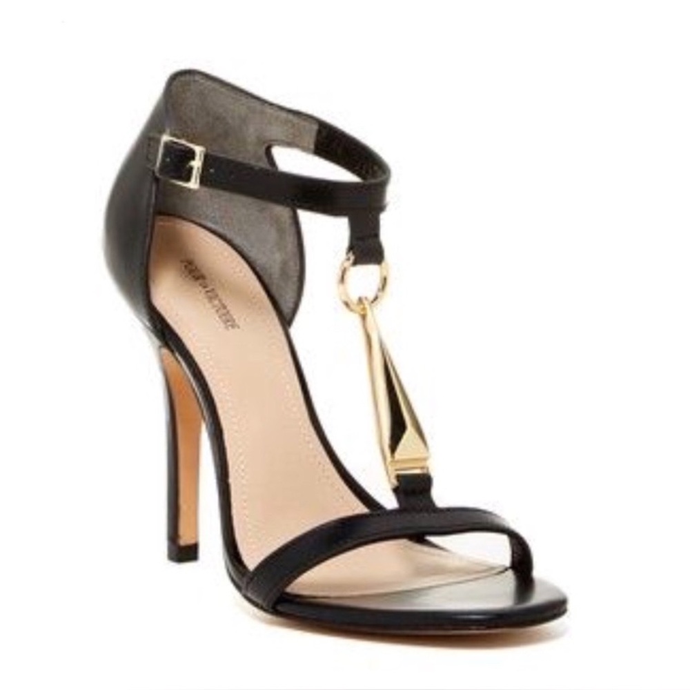 Pour La Victoire Yolanda Black Leather Heels Size 8.5M